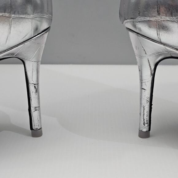 Black Suede Studio Tory Knee High Boot EU 38 Metallic Silver Croc Embossed Heel - Picture 7 of 16